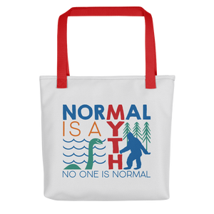 tote bag normal is a myth big foot loch ness lochness yeti sasquatch disability special needs awareness inclusivity acceptance activism