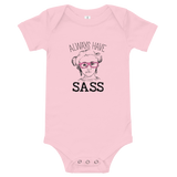 baby onesie babysuit bodysuit Always have Sass Sammi Haney Esperanza Netflix Raising Dion fan wheelchair pink glasses sassy disability osteogenesis imperfecta OI