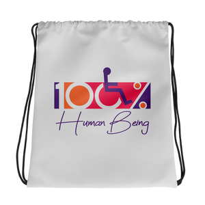 drawstring bag 100% Human Being disabled handicapped disability special needs awareness inclusivity acceptance activism