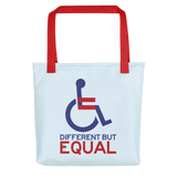 tote bag different but equal disability logo equal rights discrimination prejudice ableism special needs awareness diversity wheelchair inclusion acceptance