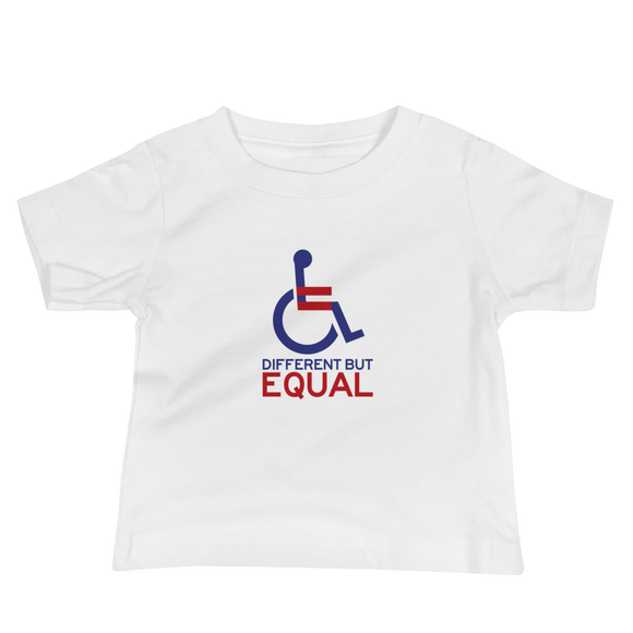 baby shirt different but equal disability logo equal rights discrimination prejudice ableism special needs awareness diversity wheelchair inclusion acceptance