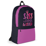 Sass is Never Wasted (Pink on Navy Backpack)