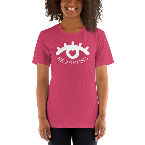 Shirt love sees no limits luv heart eye disability special needs expectations future