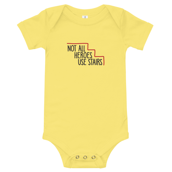 baby onesie babysuit bodysuit Not All Heroes Use Stairs hero role model super star ableism disability rights inclusion wheelchair disability inclusive disabilities