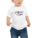 Different Does Not Equal Less (As Seen on Netflix's Raising Dion) White Baby Shirt with Digital Glitter