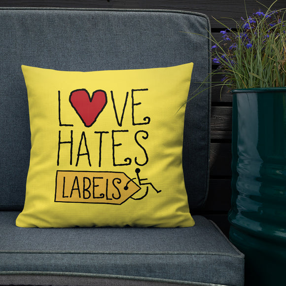 pillow Love Hates Labels disability special needs awareness diversity wheelchair inclusion inclusivity acceptance