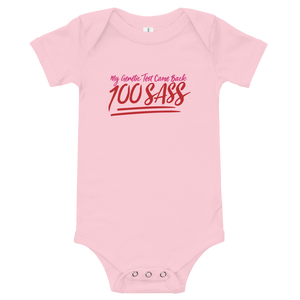 baby onesie babysuit bodysuit My Genetic Test Came Back 100 Sass sassy DNA 100 100% results Raising Dion Esperanza Sammi Haney rare disease chromosomes