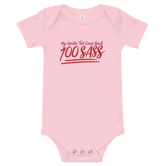 baby onesie babysuit bodysuit My Genetic Test Came Back 100 Sass sassy DNA 100 100% results Raising Dion Esperanza Sammi Haney rare disease chromosomes