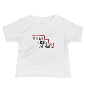 baby shirt Not All Heroes Use Stairs hero role model super star ableism disability rights inclusion wheelchair disability inclusive disabilities