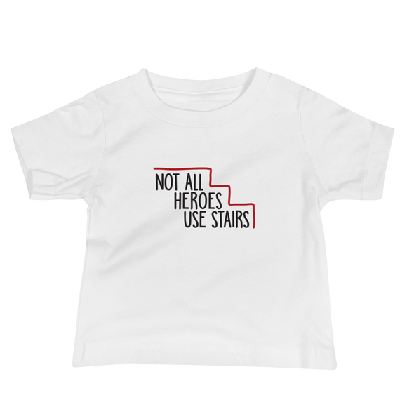 baby shirt Not All Heroes Use Stairs hero role model super star ableism disability rights inclusion wheelchair disability inclusive disabilities
