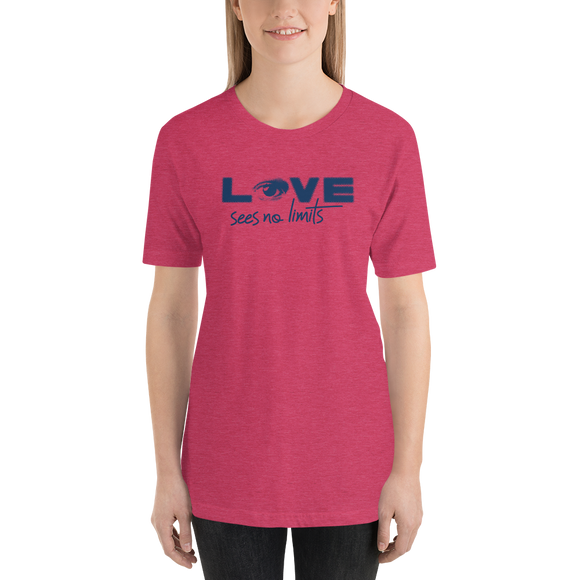 Shirt love sees no limits halftone eye luv heart disability special needs expectations future