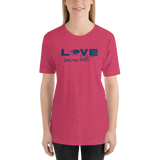 Shirt love sees no limits halftone eye luv heart disability special needs expectations future