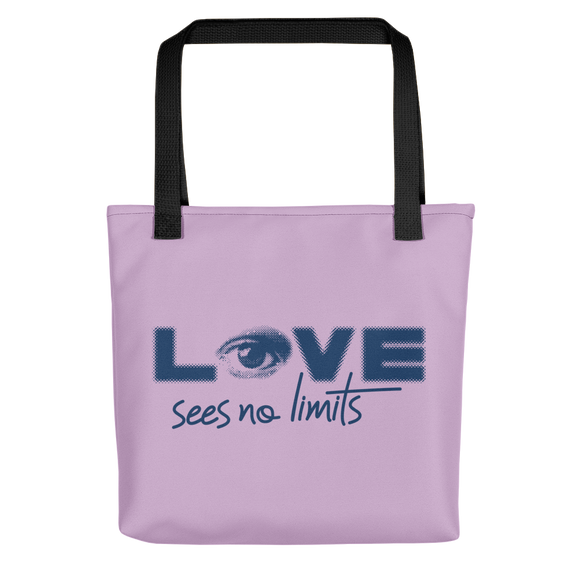 tote bag love sees no limits halftone eye luv heart disability special needs expectations future
