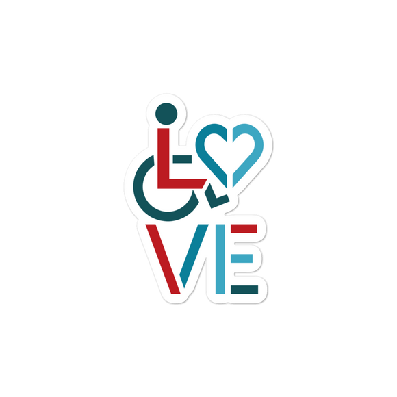 sticker showing love for the special needs community heart disability wheelchair diversity awareness acceptance disabilities inclusivity inclusion