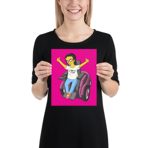 poster yellow cartoon drawing illustration of Esperanza in wheelchair from Raising Dion Netflix Sammi Haney sassy girl pink glasses fan disability osteogenesis imperfecta