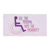 beach towel see the person not the disability wheelchair inclusion inclusivity acceptance special needs awareness diversity