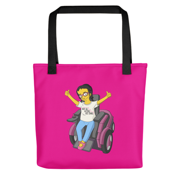 tote bag Not All Actor Use Stairs yellow cartoon Raising Dion Esperanza Netflix Sammi Haney ableism disability rights inclusion wheelchair actors disabilities actress