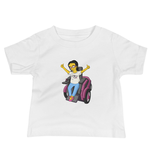 Shirt yellow cartoon drawing illustration of Esperanza in wheelchair from Raising Dion Netflix Sammi Haney sassy girl pink glasses fan disability osteogenesis imperfecta