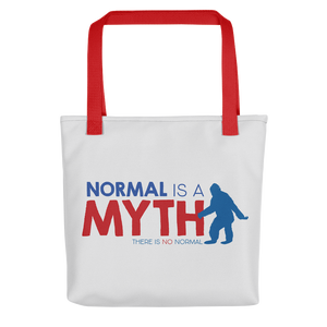 tote bag normal is a myth big foot yeti sasquatch peer pressure popularity disability special needs awareness inclusivity acceptance activism