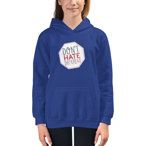 kid's hoodie Don’t hate different stop inclusiveness discrimination prejudice ableism disability special needs awareness diversity inclusion acceptance
