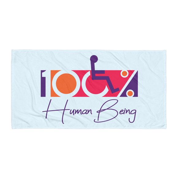 beach towel 100% Human Being disabled handicapped disability special needs awareness inclusivity acceptance activism