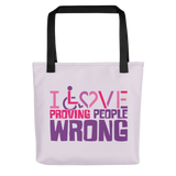 tote bag I love proving people wrong expectations disability special needs awareness wheelchair impaired assumptions