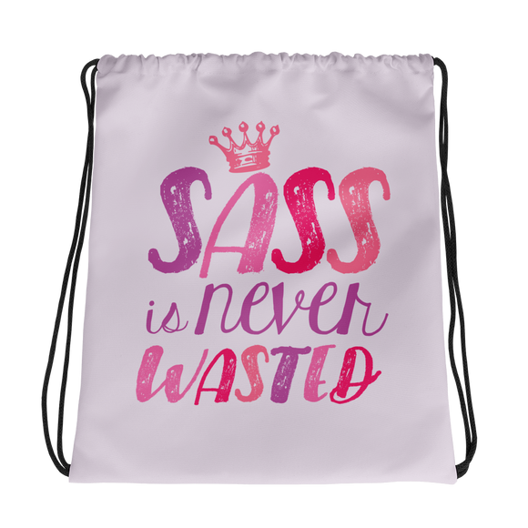 Drawstring bag sass is never wasted sassy Raising Dion Esperanza fan Netflix Sammi Haney girl wheelchair pink glasses disability osteogenesis imperfecta