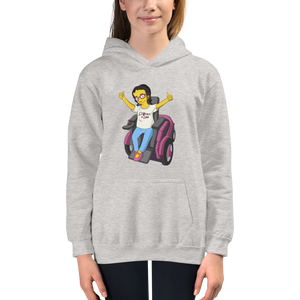 Kid's Hoodie yellow cartoon drawing illustration of Esperanza in wheelchair from Raising Dion Netflix Sammi Haney sassy girl pink glasses fan disability osteogenesis imperfecta