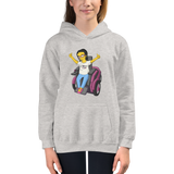 Kid's Hoodie yellow cartoon drawing illustration of Esperanza in wheelchair from Raising Dion Netflix Sammi Haney sassy girl pink glasses fan disability osteogenesis imperfecta
