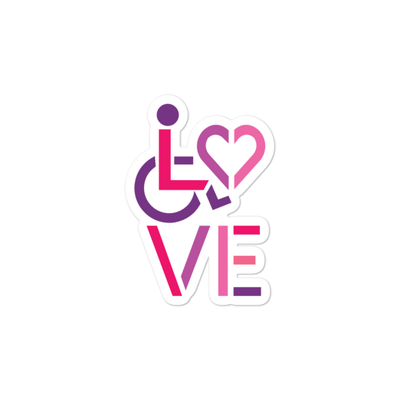 sticker showing love for the special needs community heart disability wheelchair diversity awareness acceptance disabilities inclusivity inclusion