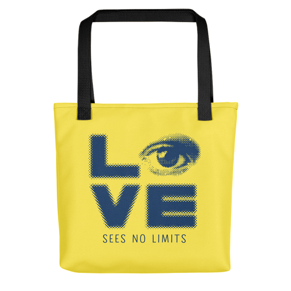 tote bag love sees no limits halftone eye luv heart disability special needs expectations future