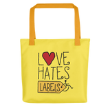 Love Hates Labels (Yellow Tote Bag)