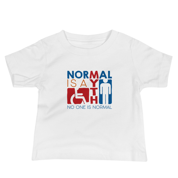 Baby Shirt Normal is a myth sign icons people disabled handicapped able-bodied non-disabled popularity disability special needs