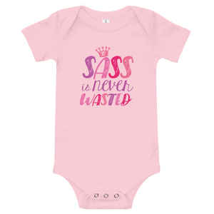 baby onesie babysuit bodysuit sass is never wasted sassy Raising Dion Esperanza fan Netflix Sammi Haney girl wheelchair pink glasses disability osteogenesis imperfecta
