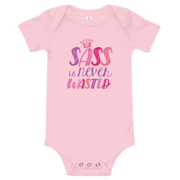 baby onesie babysuit bodysuit sass is never wasted sassy Raising Dion Esperanza fan Netflix Sammi Haney girl wheelchair pink glasses disability osteogenesis imperfecta