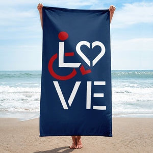 beach towel showing love for the special needs community heart disability wheelchair diversity awareness acceptance disabilities inclusivity inclusion