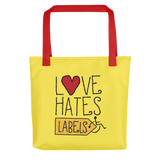 Love Hates Labels (Yellow Tote Bag)