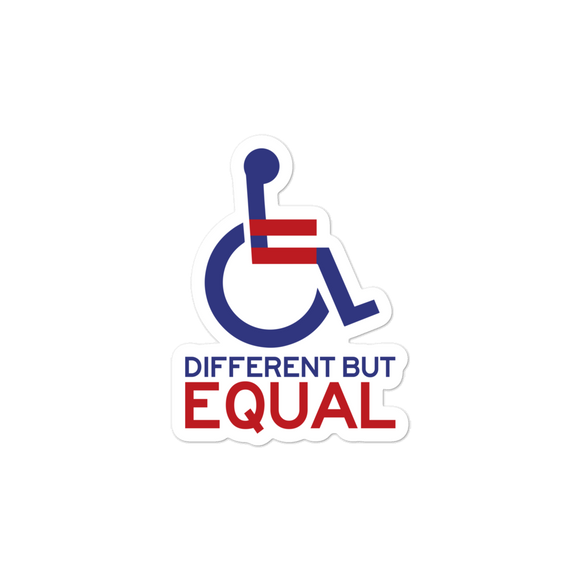 sticker different but equal disability logo equal rights discrimination prejudice ableism special needs awareness diversity wheelchair inclusion acceptance
