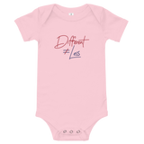 Different Does Not Equal Less (Original Clean Design) Baby Onesie White/Pink