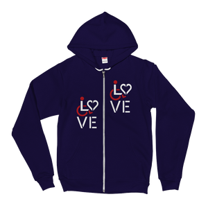Zip-Up Hoodie Sweater showing love for the special needs community heart disability wheelchair diversity awareness acceptance disabilities inclusivity inclusion