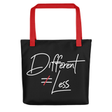 Different Does Not Equal Less (Original Clean Design) Black Tote Bag