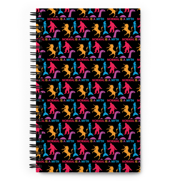 Normal is a Myth (Bigfoot, Mermaid, Unicorn & Loch Ness Monster Pattern) Spiral notebook