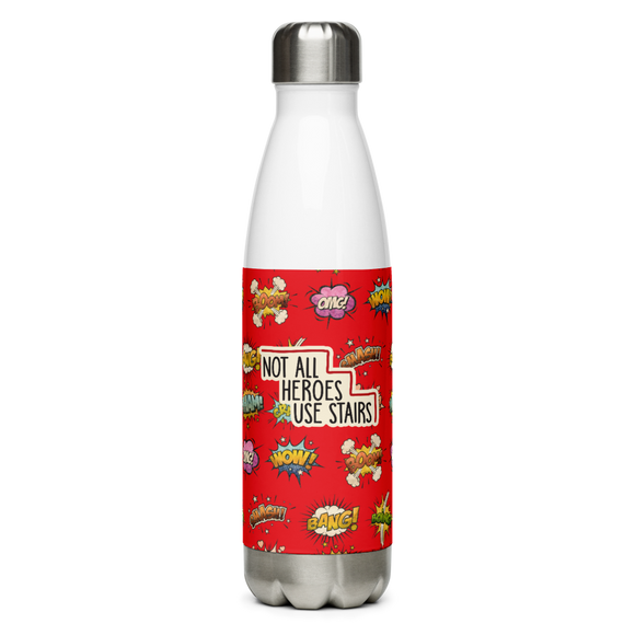 Not All Heroes Use Stairs (Stainless Steel Water Bottle) Comic Book Speech Bubbles Pattern