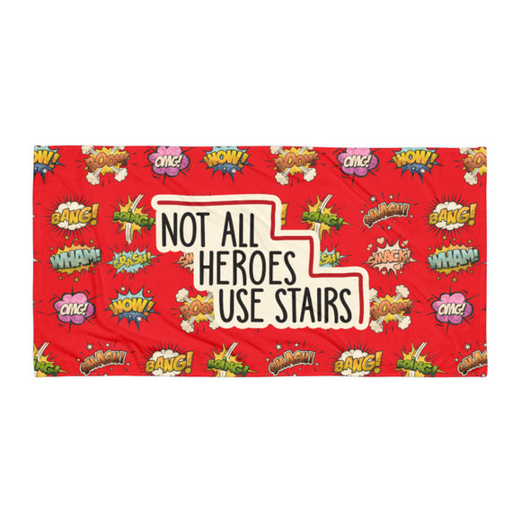 Not All Heroes Use Stairs (Comic Book Speech Bubbles Pattern) Beach Towel