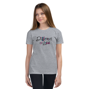Different Does Not Equal Less (As Seen on Netflix's Raising Dion) Youth Light Color T-Shirts with Digital Glitter