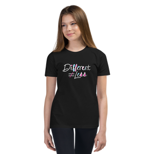 Different Does Not Equal Less (As Seen on Netflix's Raising Dion) Youth Dark Color T-Shirts with Digital Glitter