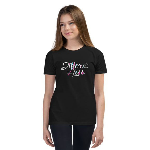 Different Does Not Equal Less (As Seen on Netflix's Raising Dion) Youth Dark Color T-Shirts with Digital Glitter