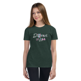Different Does Not Equal Less (As Seen on Netflix's Raising Dion) Youth Dark Color T-Shirts with Digital Glitter